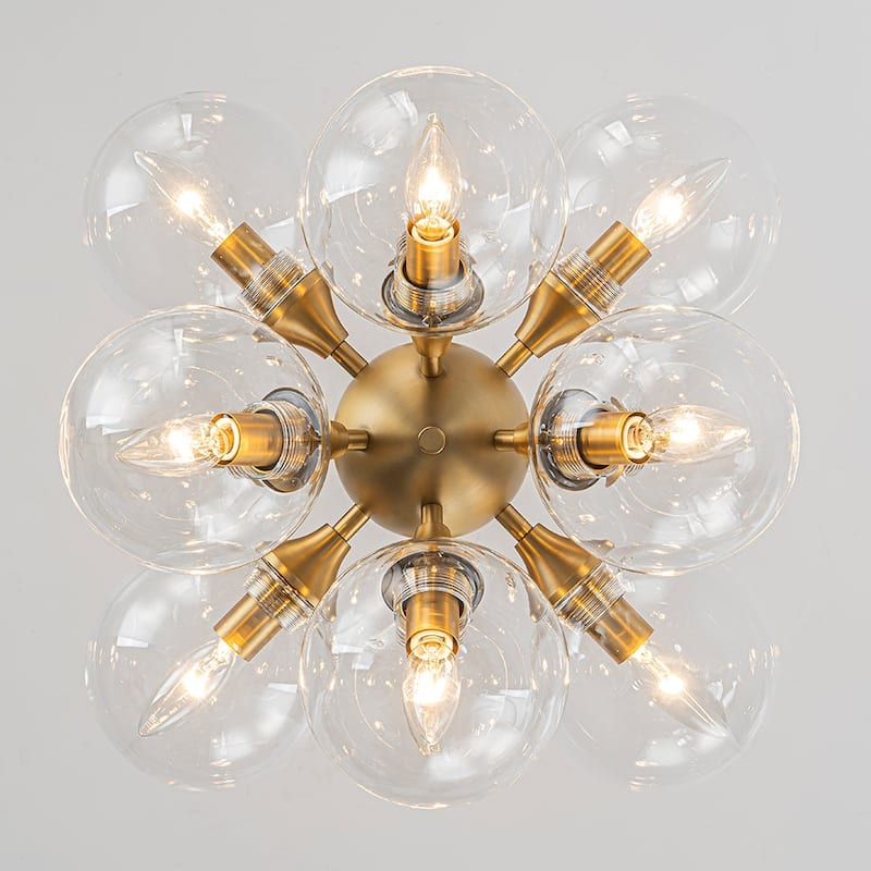 Mid-Century 12-Light Clear Glass Globe Round Bubble Chandelier 25.6in