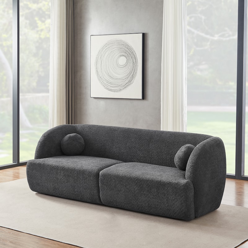 Quern Japandy Style Luxury Comfy Modern Boucle Fabric Curved Sofa - Grey