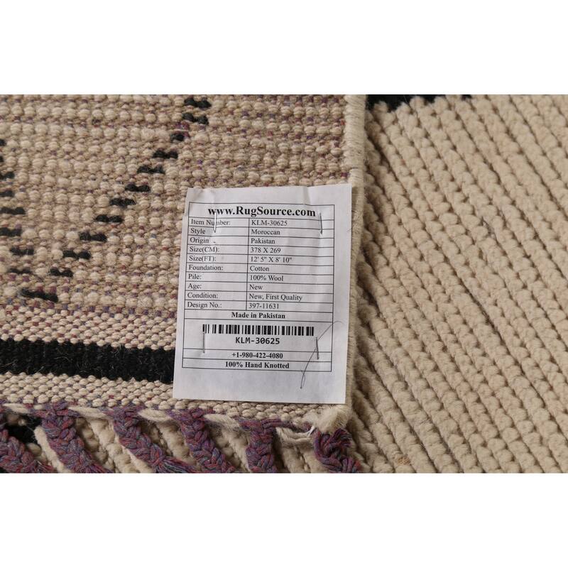 Moroccan Oriental Area Rug Hand-Knotted Beige Geometric Wool Carpet - 8'10"x 12'5"