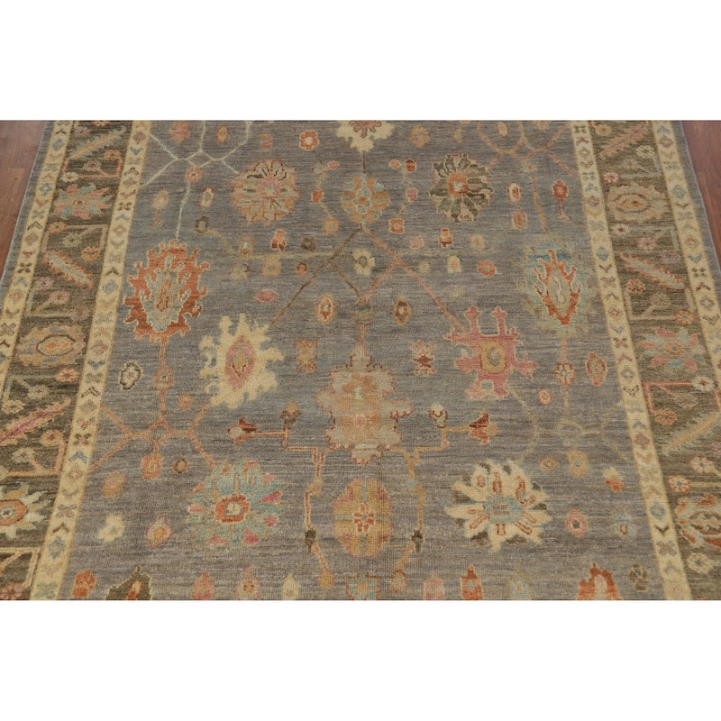 Hand Knotted Oriental 100% Wool Carpet Transitional All-Over Greys & Charcoal Oushak Area Rug - 9' 1'' X 6' 0''