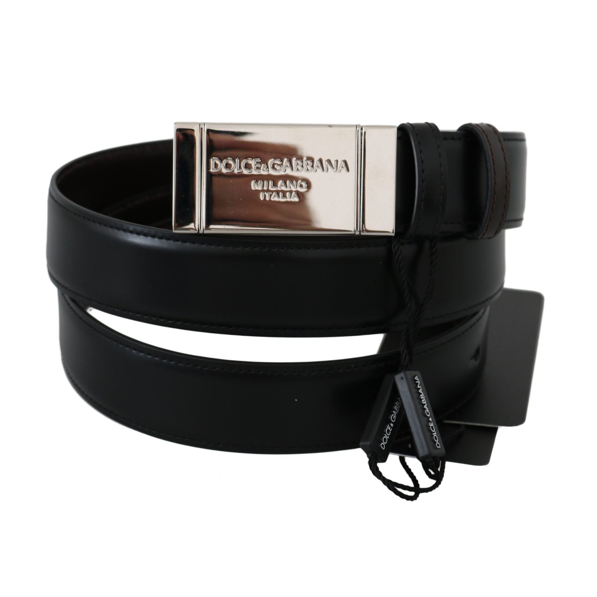 Shop Dolce Gabbana Black Leather Reversible Silver Buckle Men S Belt Overstock 31433128