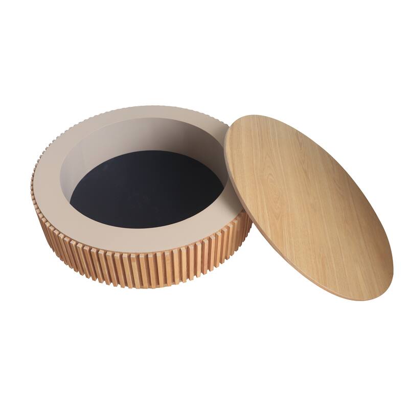 Modern 31.5" Round Coffee Table with Storage Solid Wood Veneer for Living Room and Bedroom Use