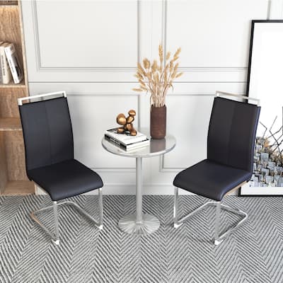 Modern PU Faux Leather High Back Dining Chairs with Chrome Metal Legs, Versatile for Multiple Rooms.