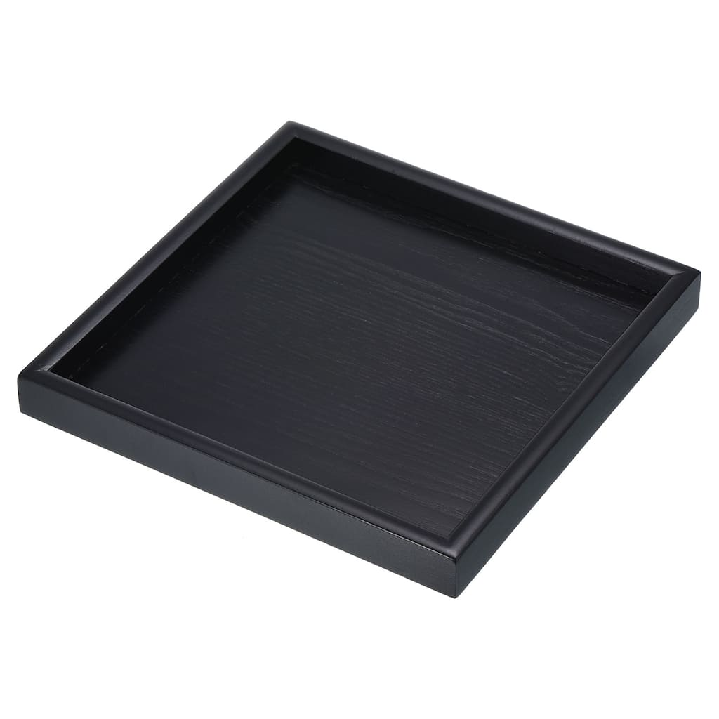 Wood Serving Tray Square Decorative Platter Home Kitchen Table, Black