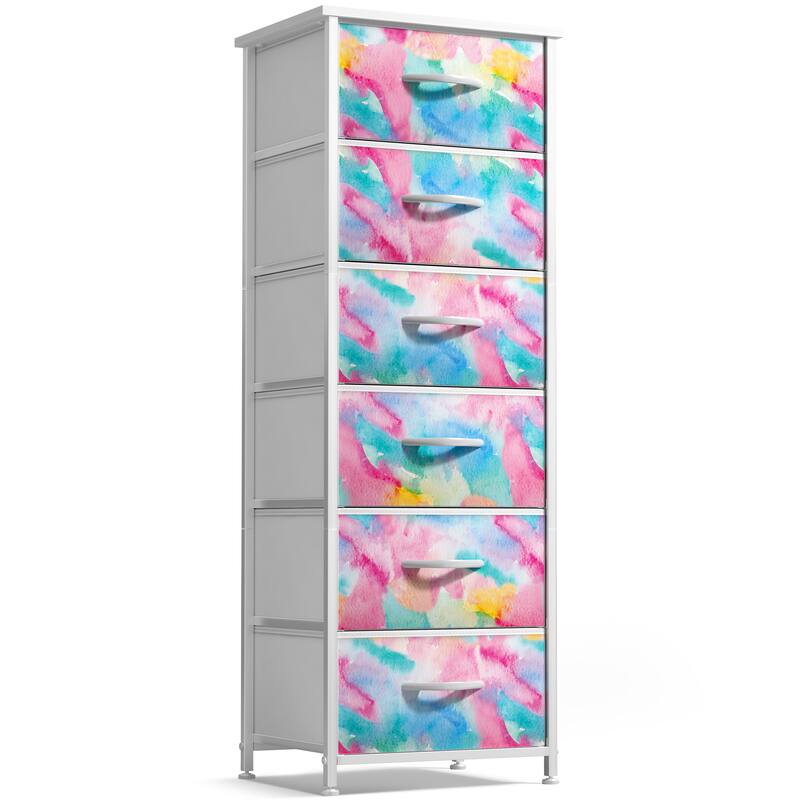 Sorbus 6 Drawers Tall Dresser Easy Pull Foldable Fabric Bins - Watercolor