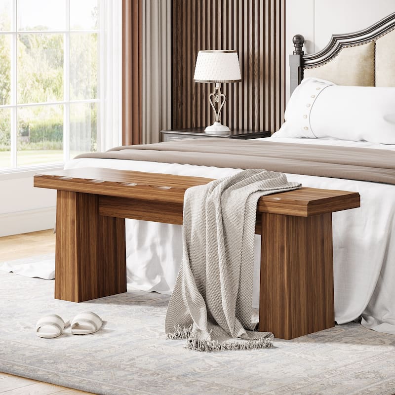 47'' Wood Bench with Double Pedestal for Entryway Kitchen Bedroom