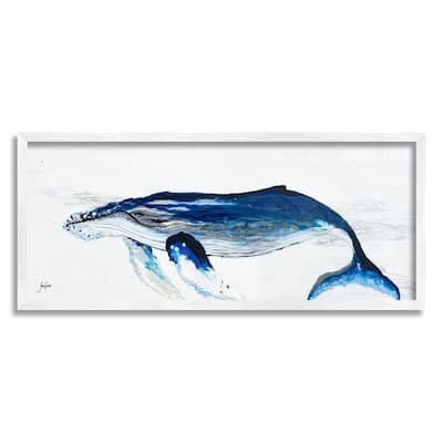 Stupell Vivid Blue Whale Swimming Marine Animal Sea Life Framed Wall Art, Design by Stacy Gresell