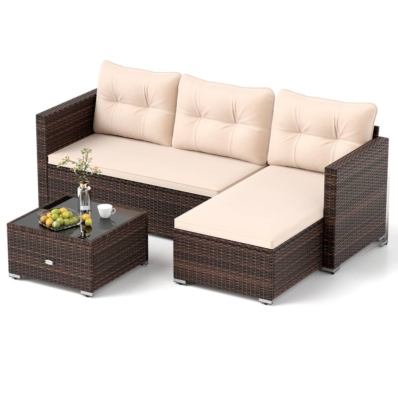 Gymax 4 Seats Outdoor Patio Furniture Set L-Shaped Couch Set for Yard - Beige