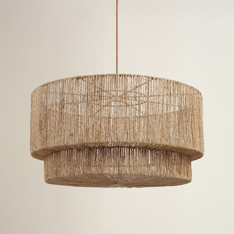 Luminous Rattan Pendant Light - Natural Drum Handwoven Light Fixture For Modern, Transitional, Farmhouse, Boho Room Décor. - 24" - Lampshade Only.