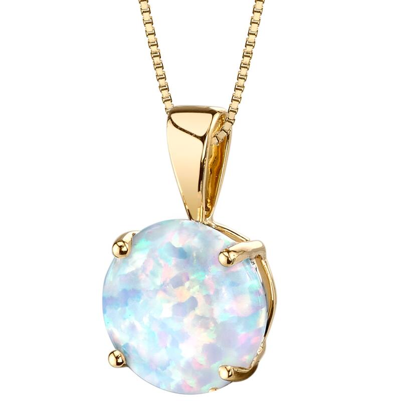 14k Yellow Gold Gold Created Opal Solitaire Pendant