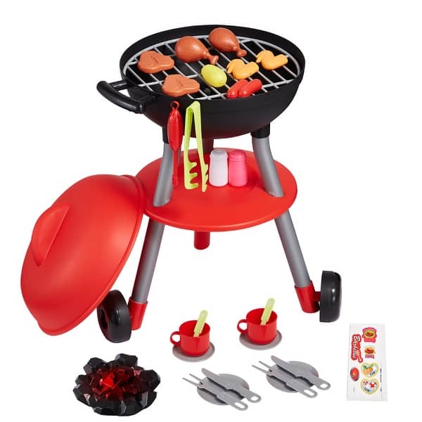 slide 2 of 7, 28 PCS BBQ Grill Playset, Kids Toys Kitchen Playset with Sound & Light Interactive Grill Play Food Cooking Playset Barbecue Toy Kids