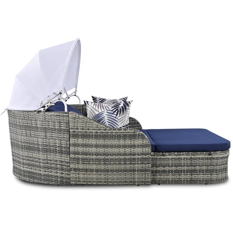 79.9" Outdoor PE Rattan Daybed with Adjustable Canopy