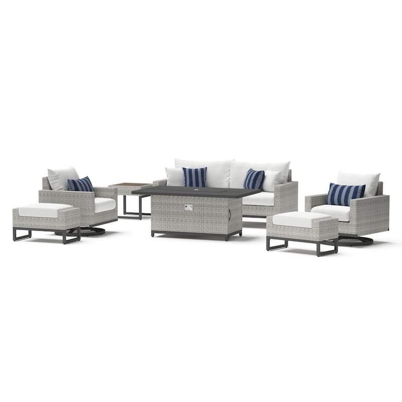 Milo Gray 7 Piece Sunbrella Outdoor Patio Motion Fire Set