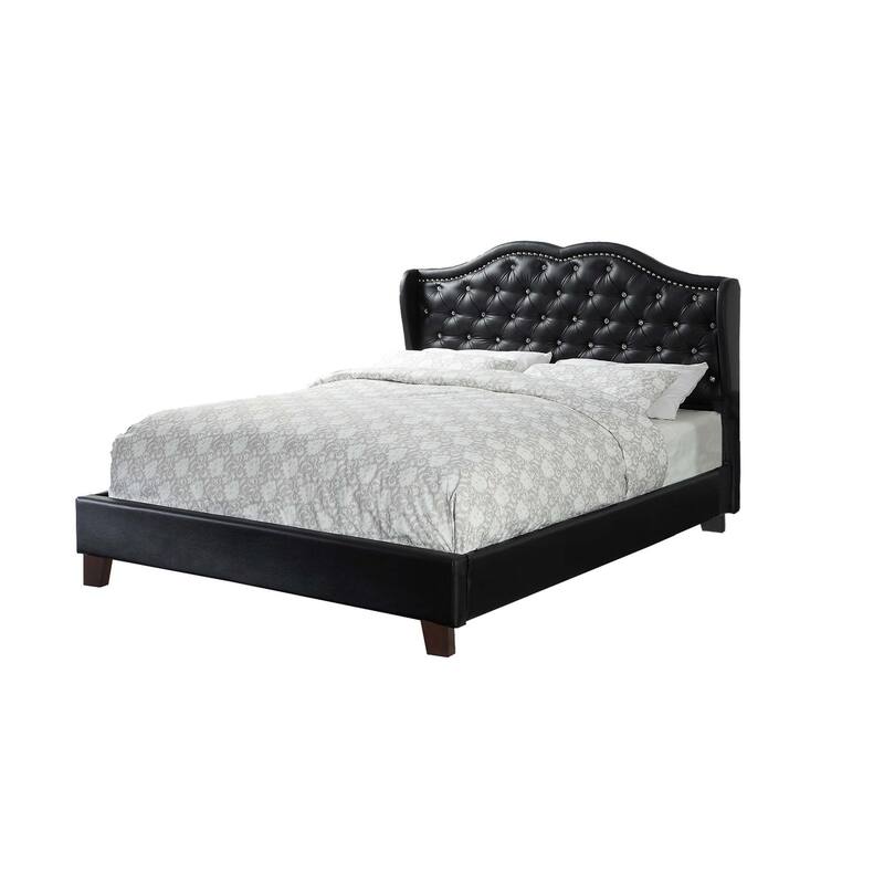 Black Full Bed with Wood Frame, Faux Leather, Assembly Required