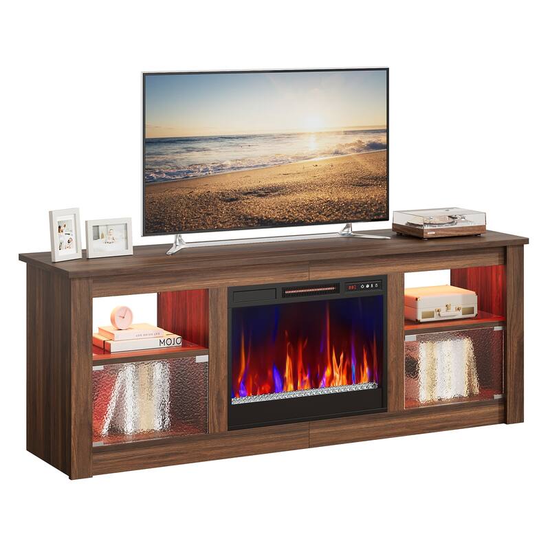 Bestier 63 in. Freestanding Media Console Electric Fireplace TV Stand Fits TV's Up to 70 in. with Cabinet - 62 inches