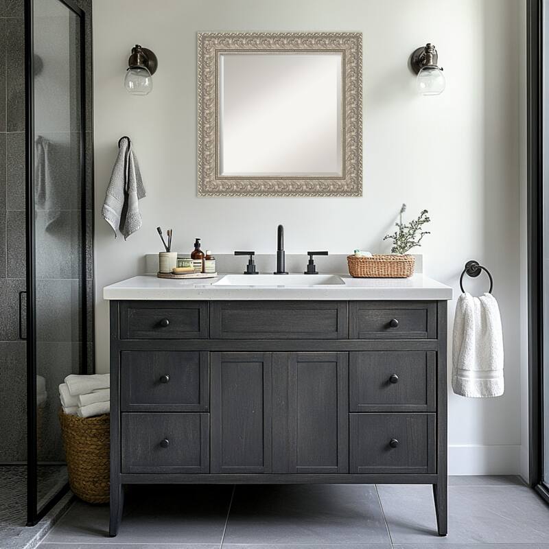 Sydney Silver Beveled Framed Bathroom Vanity Wall Mirror - Sydney Silver