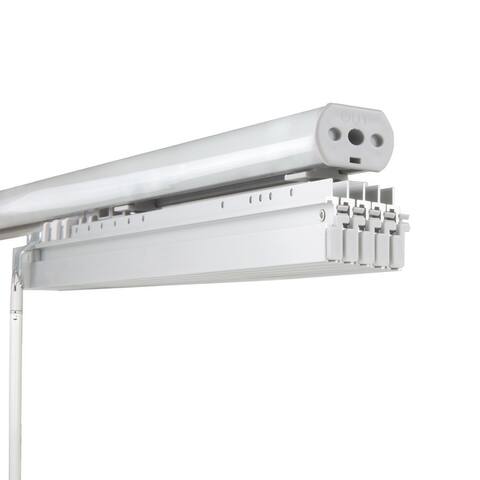 InStyleDesign 5-Panel Single Rail Panel Track Extendable 58"-110"W x 94"H, Panel width 23.5", Geometric White, Prussian Blue