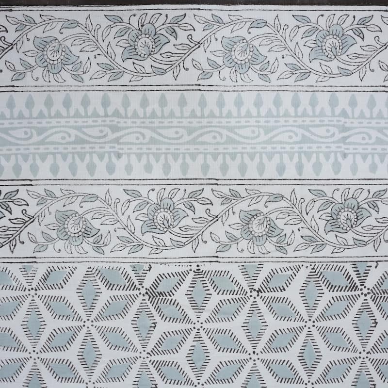 Fabdivine Handmade Block Print Cotton Brown Table Cover or Cloth Dining, Farmhouse & Kitchen Décor - 72"X160" - Shatkon- Light Grey, Brown