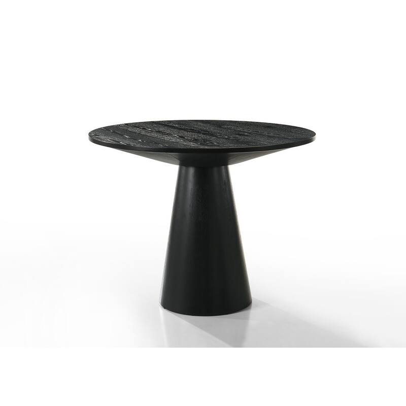Jasper 5Pc 47" Round Ebony Black Pedestal Counter Height Set with Beige Upholstered Chairs