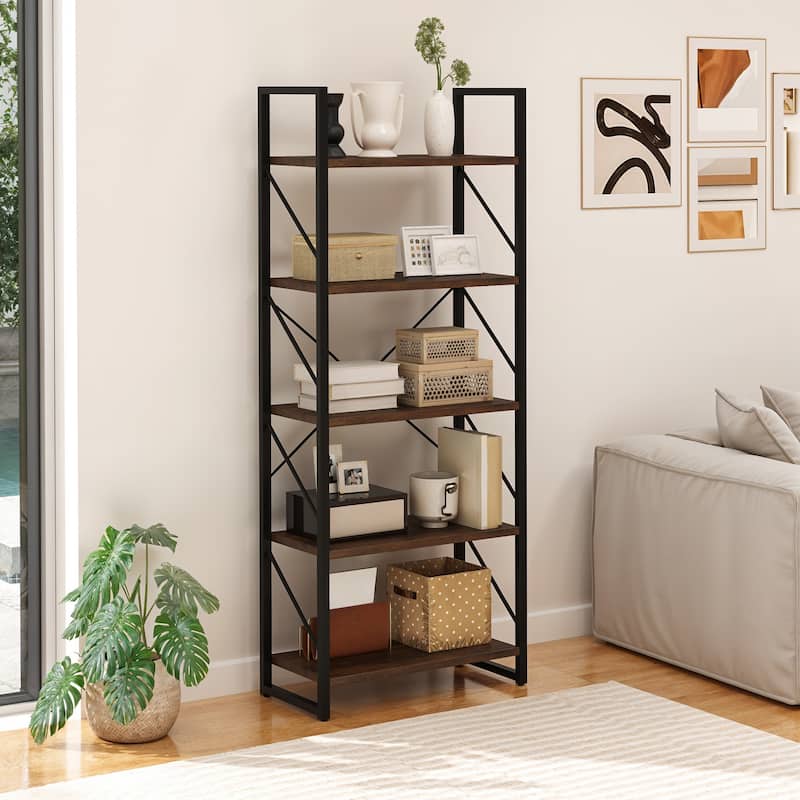 Moasis Industrial 62" Tall 5-Tier Bookshelf Open Shelf Bookcase for Living Room