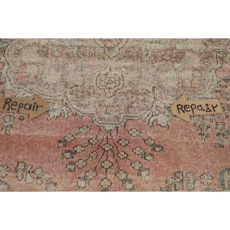 Orange Tabriz Persian Vintage Area Rug Handmade Wool Carpet - 7'9"x 11'0"