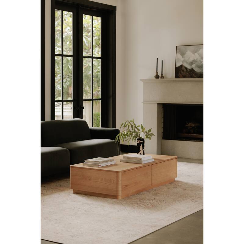 NADAAL STUDIOS Odette Coffee Table, Rectangle Walnut Veneer Top with Rubber Wood Base, Scandinavian Design, 4 Drawers, Brown