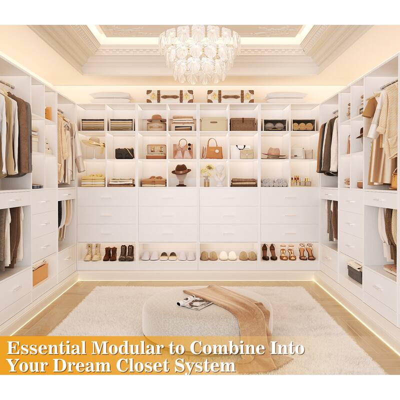 Qvella 23.6'' W Closet System with 3 Wooden Drawers and Partition Storage,Modular Closet Organizer for Walk-in/Reach-in Closet