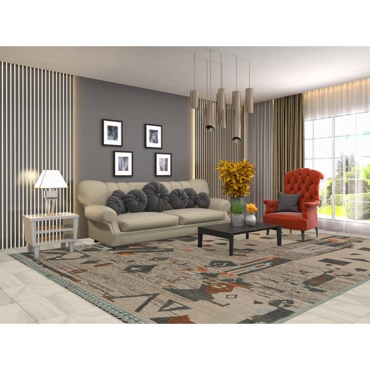 Earth Tone Moroccan Abstract Area Rug Handmade Wool Carpet - 9'0" x 12'4"