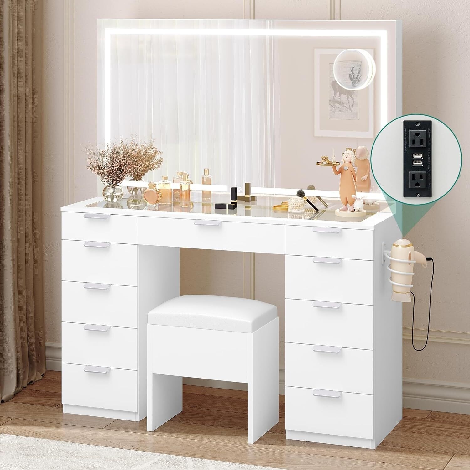 46 Makeup Vanity 11 Drawers Glass Top Vanity On Sale Bed Bath Beyond 40119282