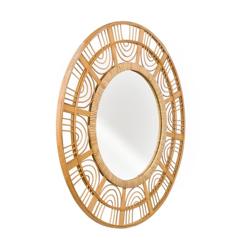 Zen Radiance Round Rattan Boho Wall Mirror - 27.5"H x 27.5"W x 0.75"D