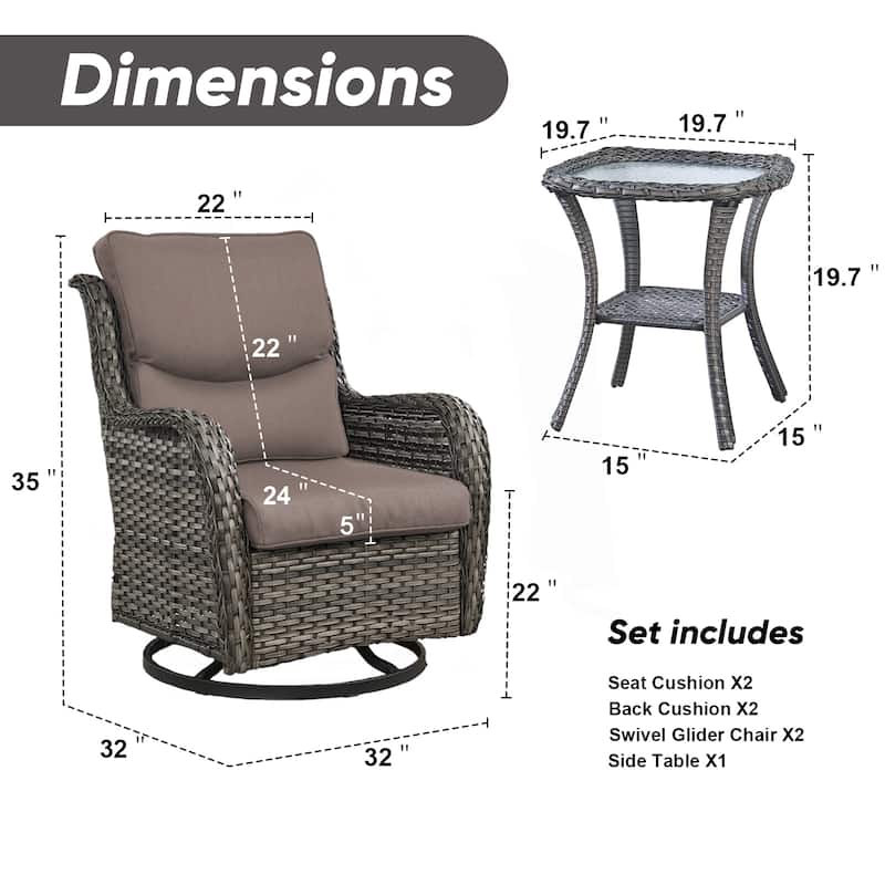 Outdoor Gliders Swivel Chairs Patio Chairs with 5-Inch Thick Cushions