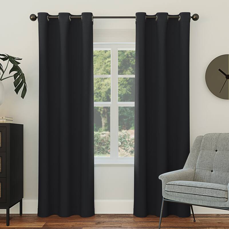 Sun Zero Saxon Energy Saving Blackout Grommet Curtain Panel, Single Panel - 40" x 108" - Black