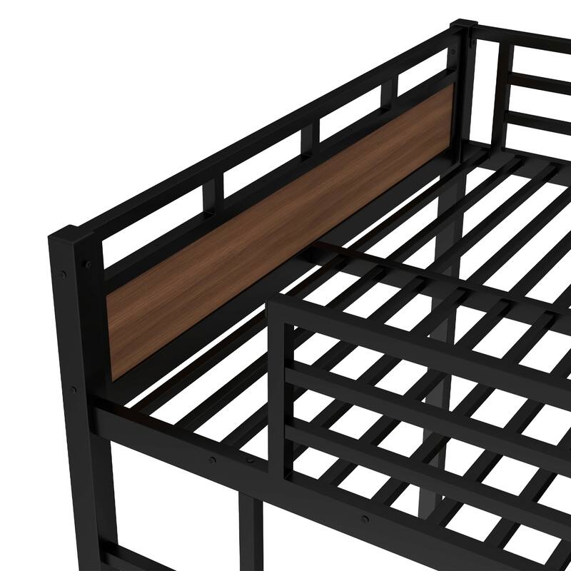 Roomfitters Twin/Full/Queen Metal Bunk Bed & Loft Bed with Raised Safety Fence, Convertible Platform Design, Vintage Wood