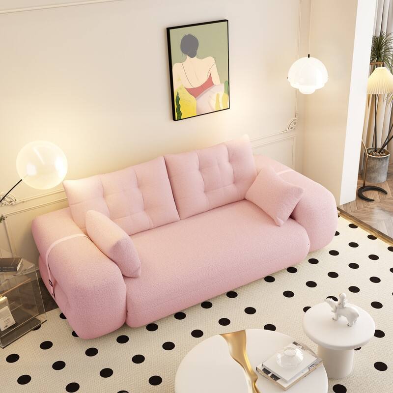 78.7" Multifunctional Foldable Sofa Bed, 3 in 1 Teddy Fabric Foam Filled Sleeper Sofa Bed