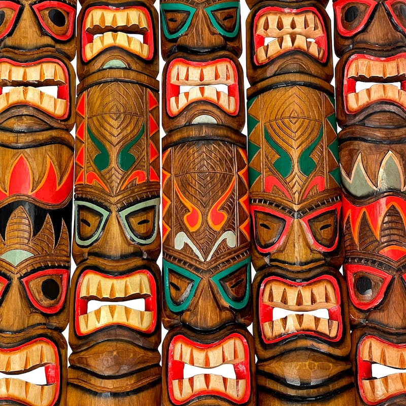 Zeckos Double Tiki Mask Animal Totem Carved Wood Wall Masks (Set Of 5)