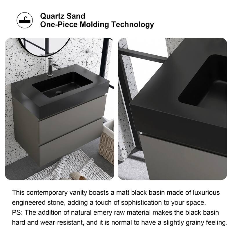 Floating Bathroom Vanity with Black Solid Surface Top