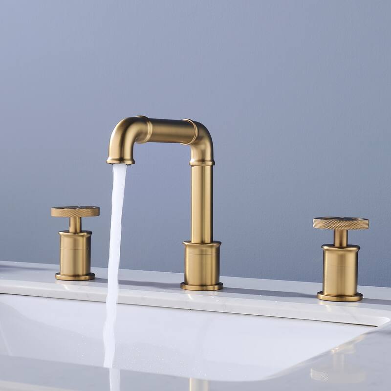 Modern Deck Mounted Bathroom Faucet Widespread with 2-Handle in Black
