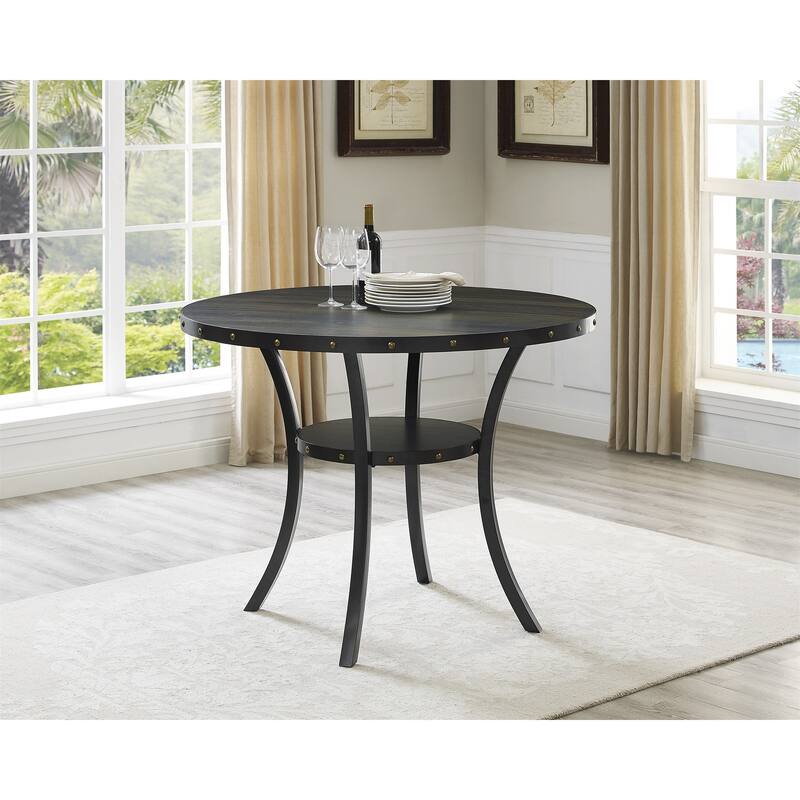 Wood Counter Height Nailhead Round Dining Table - Brown