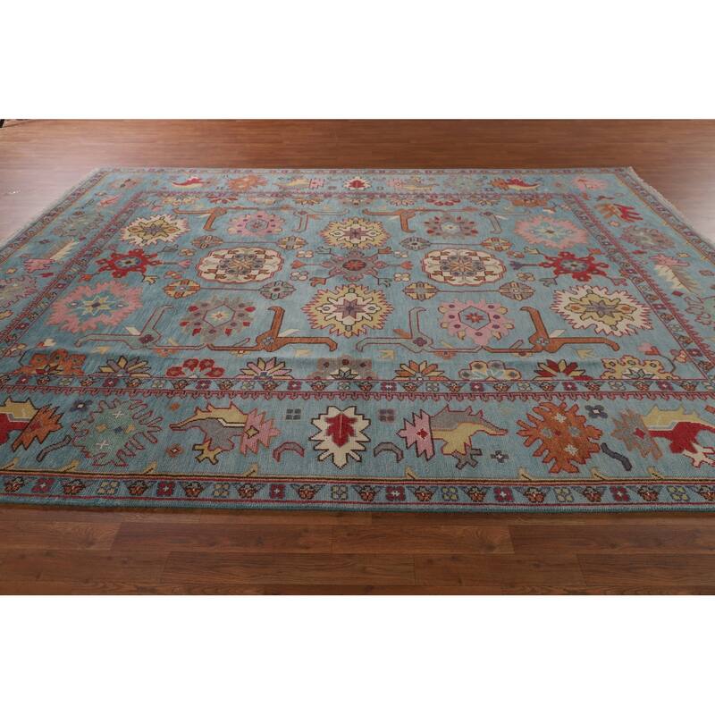 All-Over Blue Oushak Oriental Area Rug Handmade Wool Carpet - 9'2" x 11'9"