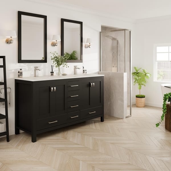 London 60 in. W x 18 in. D x 34 in. H Double Bathroom Vanity in Espresso with White Carrara Marble Top with White Sinks