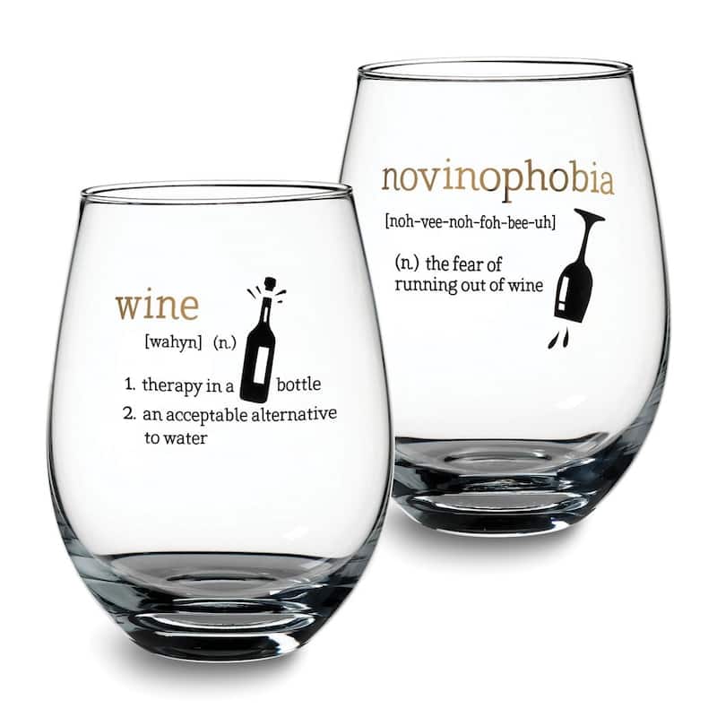 Curata Lillian Rose Wine Definitions Set of 2 Stemless Wine Glasses with Assorted Sayings