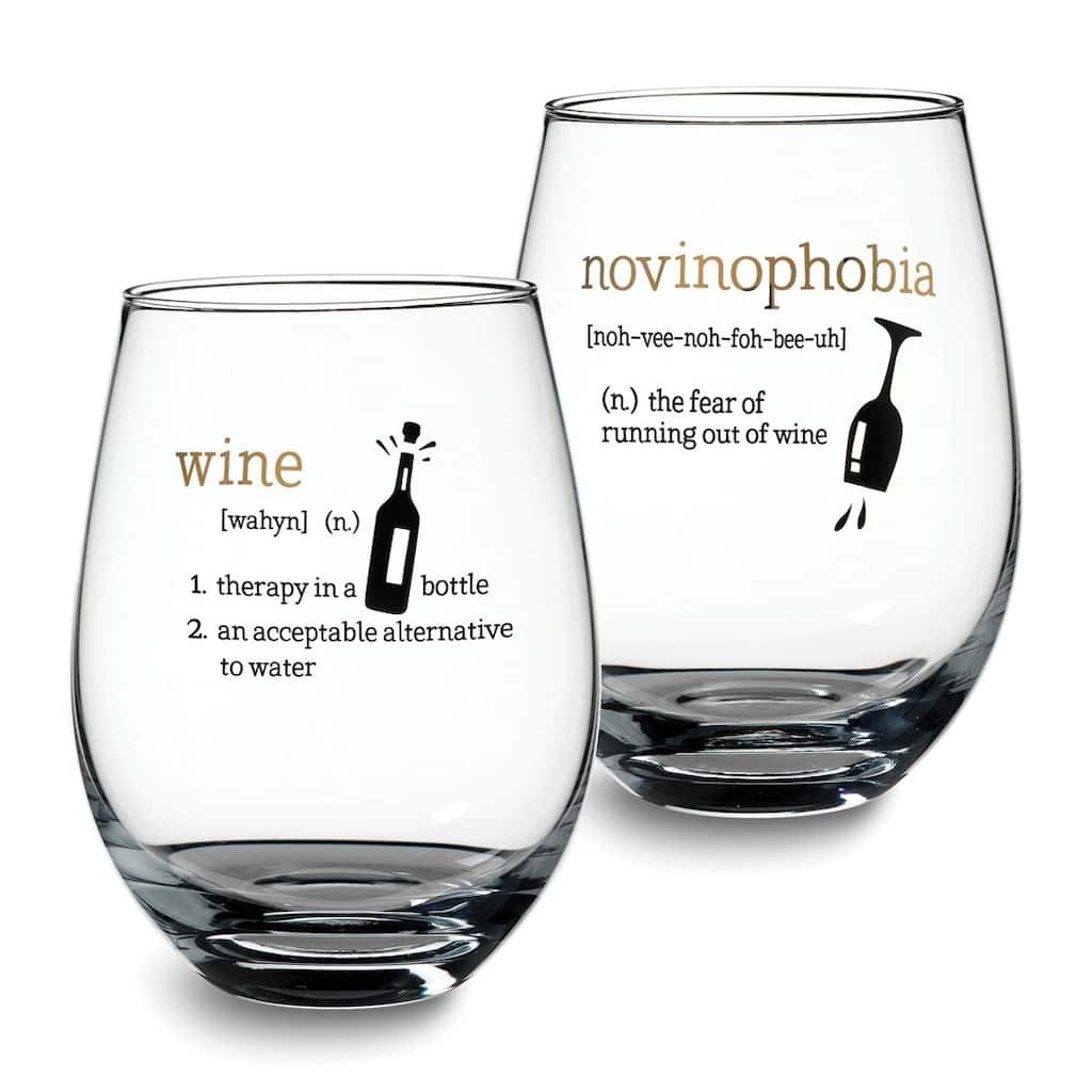 Curata Lillian Rose Wine Definitions Set of 2 Stemless Wine Glasses with Assorted Sayings