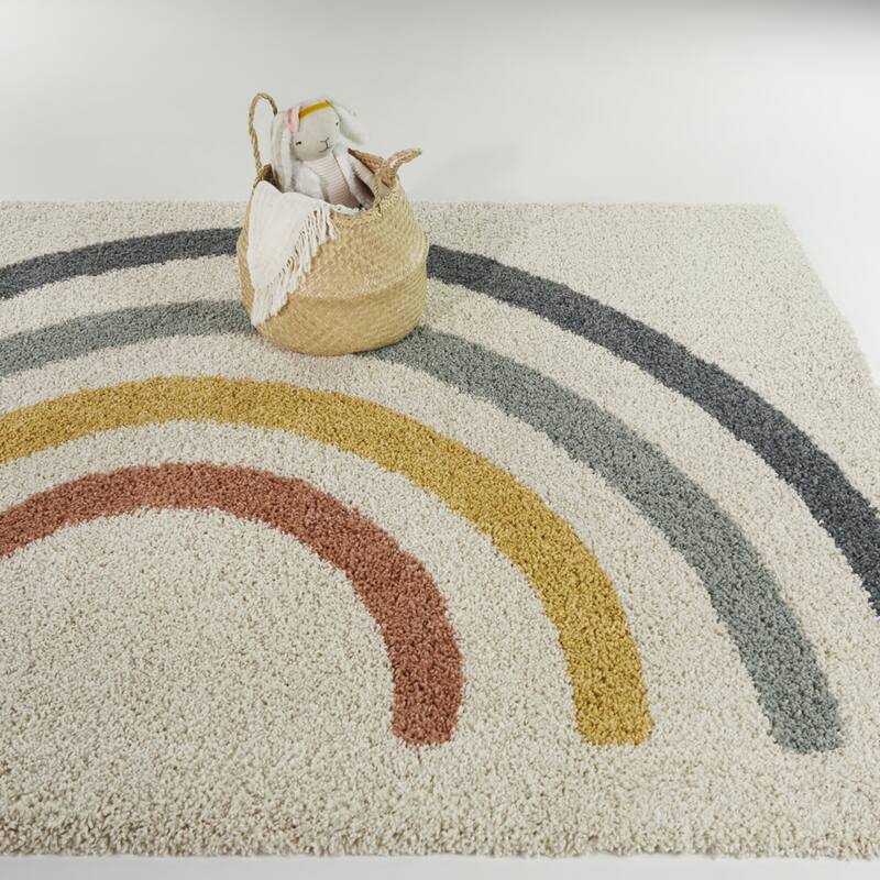 Mod-Tod Anna Rainbow Kids Shag Area Rug - 5'3" x 7' - Ivory