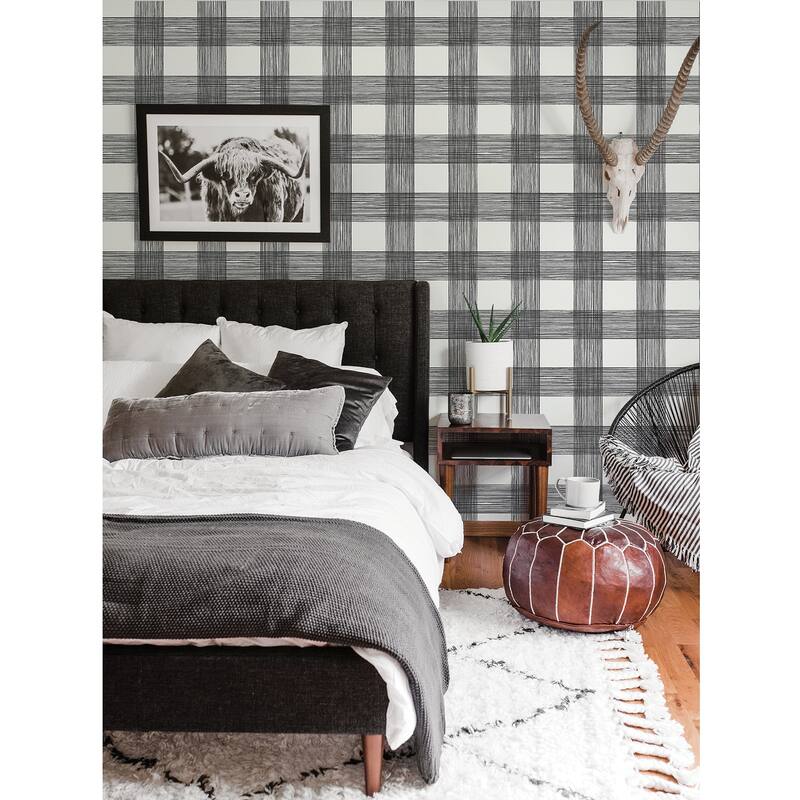 A-Street Prints Scarborough Black Striated Plaid Wallpaper