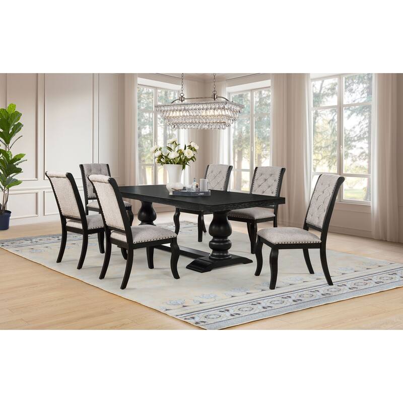 Phelps Rectangular Dining Table Set Distressed Noir - 7-Piece