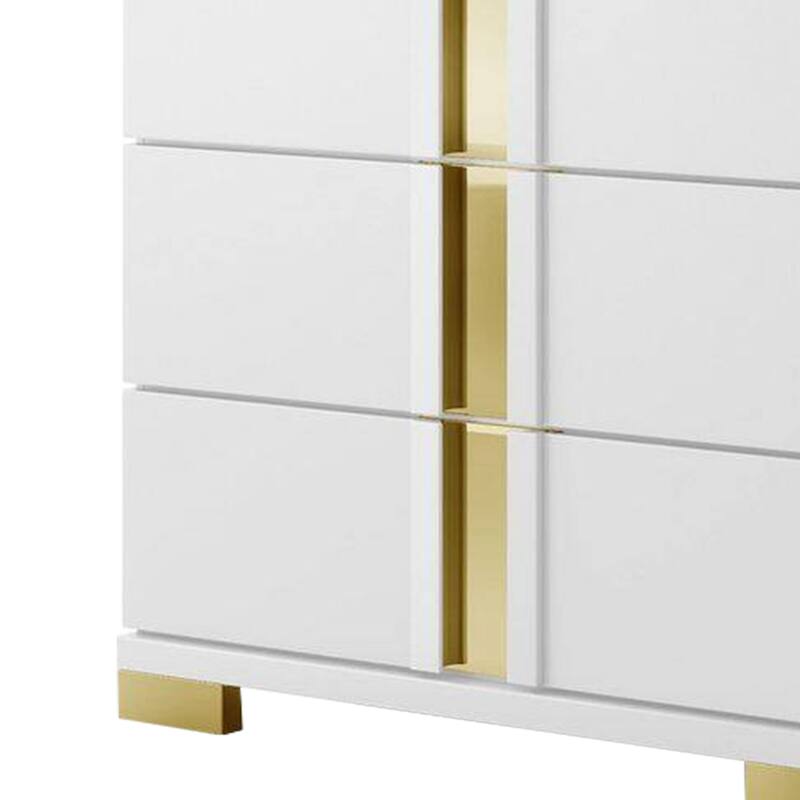 Yoki Tall Dresser Chest, 5 Drawers, Modern Glam White and Gold