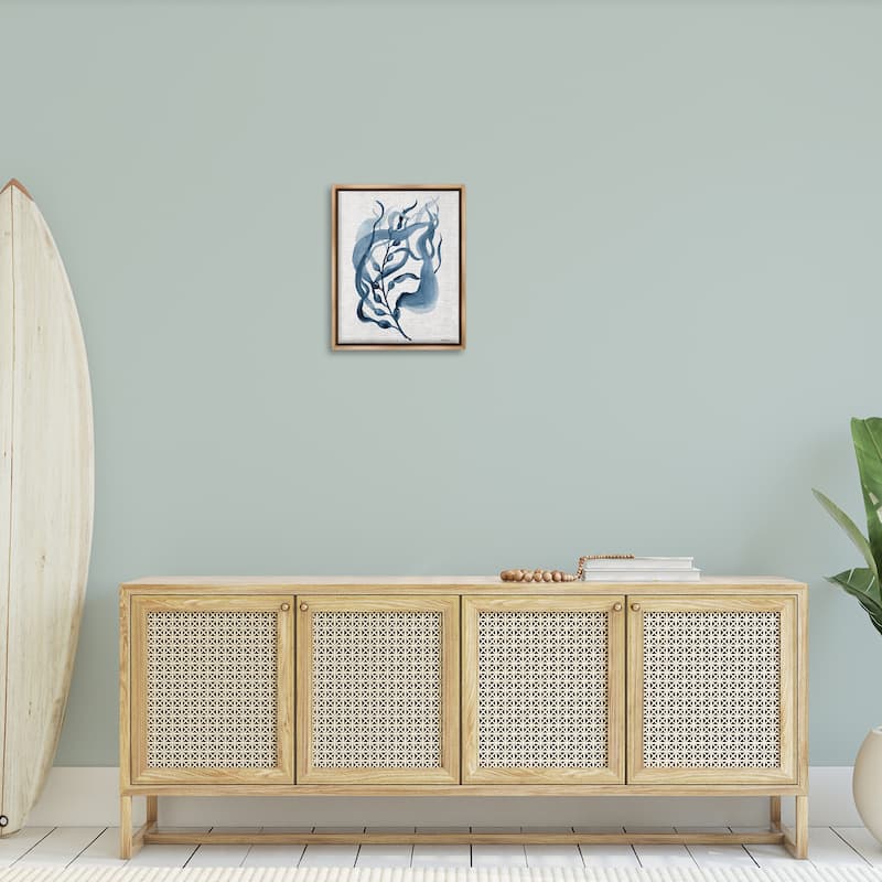 Stupell Fluid Blue Herb Leaf Framed Floater Canvas Wall Art Design By Carol Robinson
