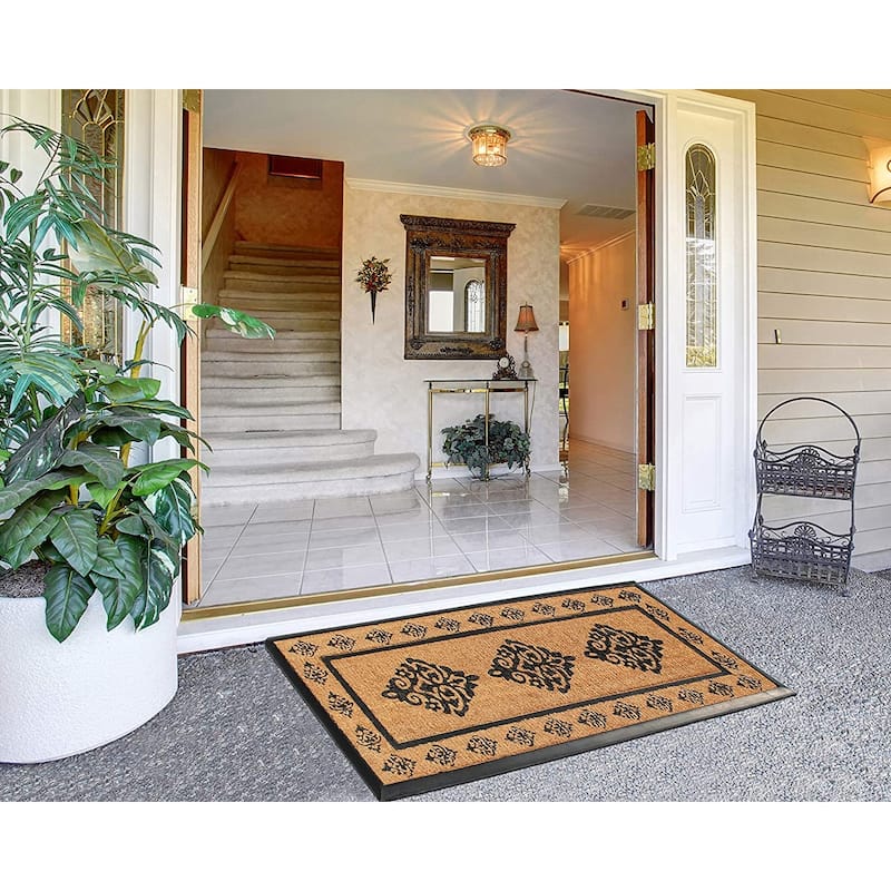 A1HC- Designer Hand-Crafted Rubber & Coir Frame Molded Double Door Mat, Perfect and more functional size - 24"X57"