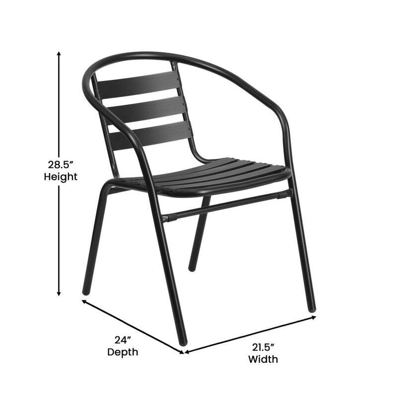 Outdoor Dining Set for 6 with Glass Patio Table and 6 Metal Stack Chair in Black