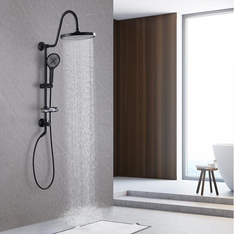 Matte Black Showerhead Rain Shower System with Valve - 24.09"*25.59" - Black